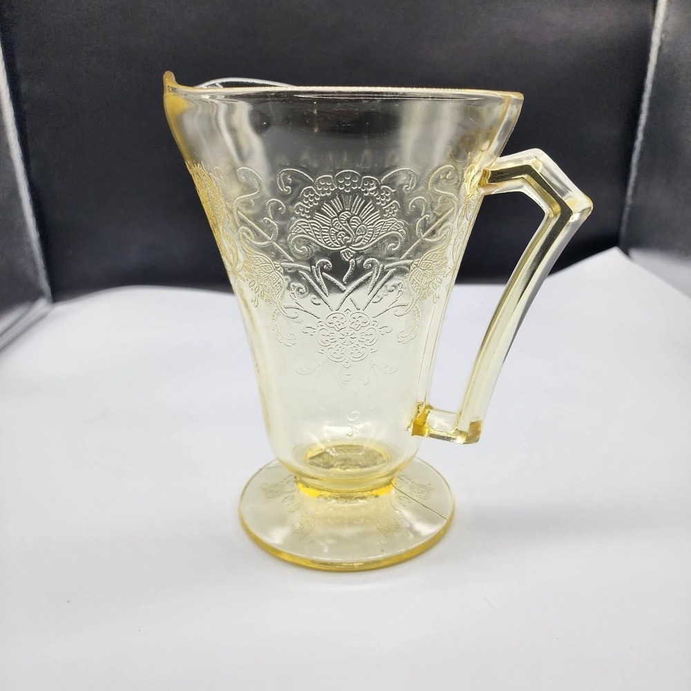 Hazel Atlas Yellow Florentine Poppy #2 Depression Glass Footed Pitcher